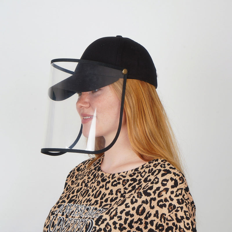 Cap Visor | Protective Cap with Face Shield | Black - Currved